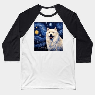 Samoyed Starry Night Painting Baseball T-Shirt